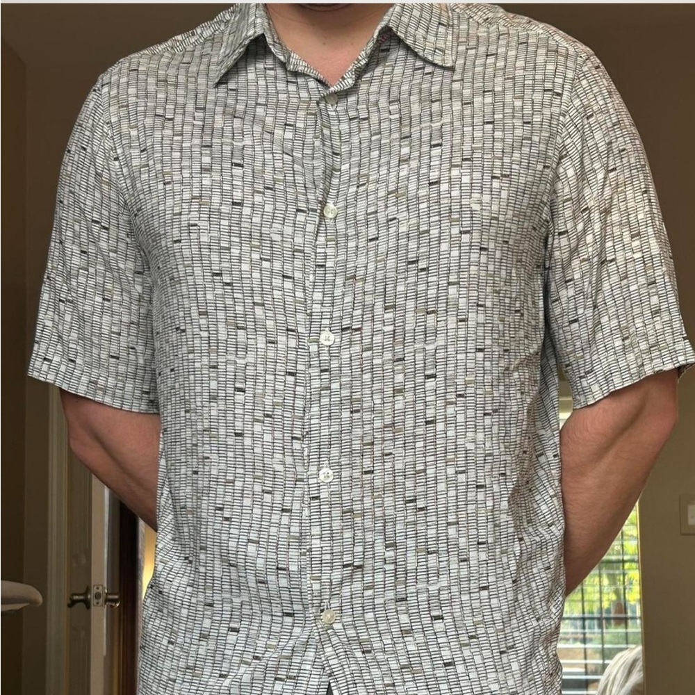 Claiborne Men's Black and White Patterned Button Down Shirt